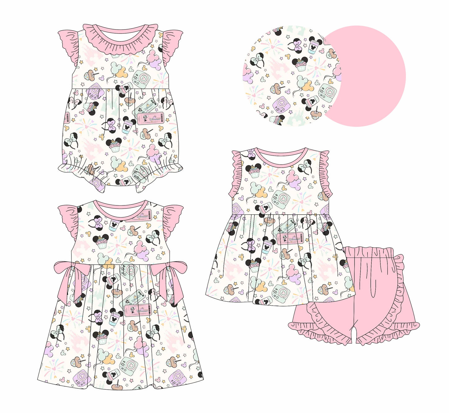 Baby Girl Castles Cartoon Ruffle Sibling Romper Dress Set ( Moq 5 Each Style ) 2.12
