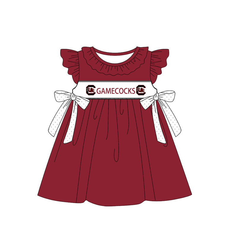 Baby Girl Short Sleeves Team Bows Knee Length Red Dress Moq 5