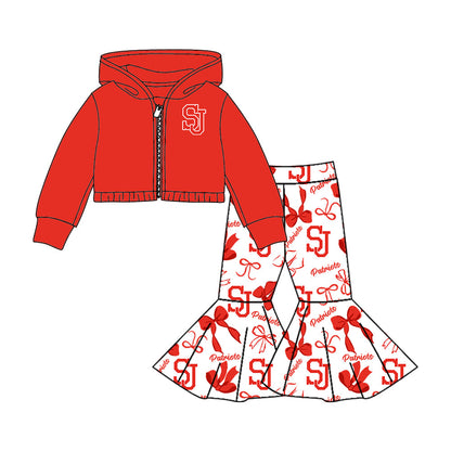 ( Moq 5 each style ) Baby Boy Girl  Team Cheer Sibling Shirt Red Bows Dress Set 8.4