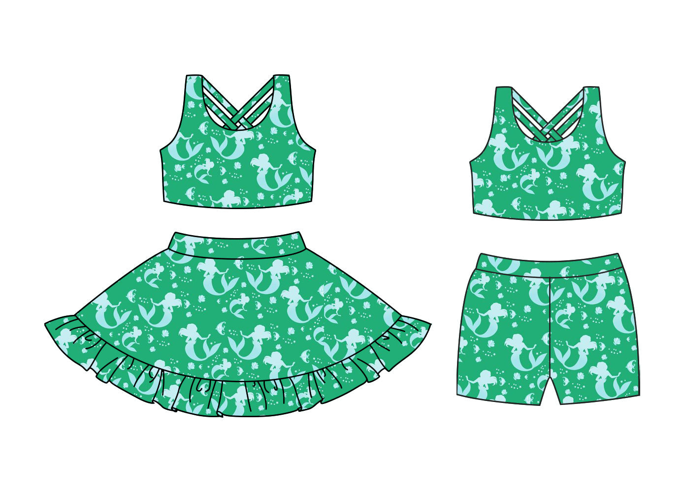 ( Moq 5 Each Style ) Baby Girl Sleeveless Princess Green Sibling Yoga Active Set 3.24