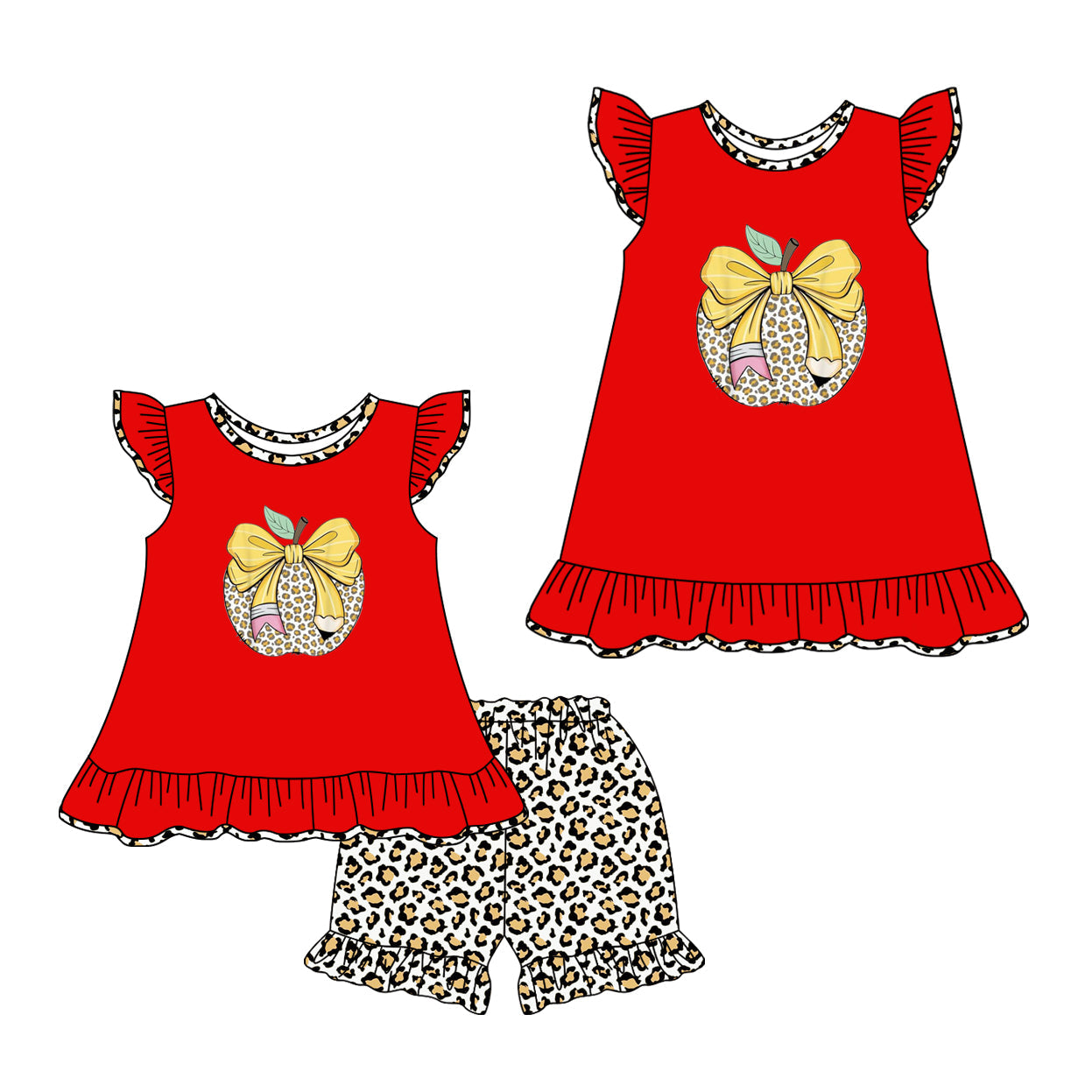 Baby Girl Back To School Apple Bows Sibling Dress Set ( Moq 5 Each Style ) 2.7