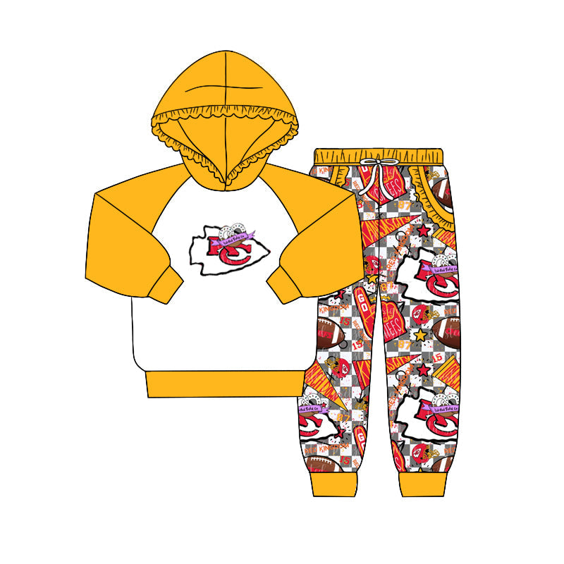 Baby Girl Long Sleeves KC Yellow Hoodie Shirt Pants Fall Clothes Team Set