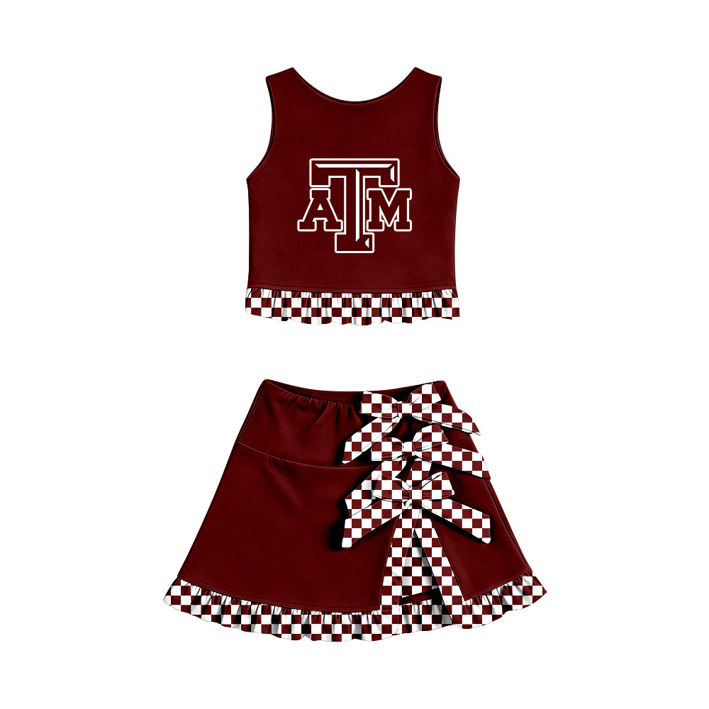 ( Moq 5 ) Baby Girls Kids Sleeveless Vest Bows Skirt Shorts Team Set Cheer Clothes
