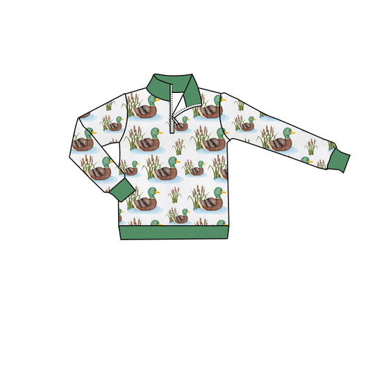 Baby Boy Long Sleeves Ducks Green Zipper Shirt