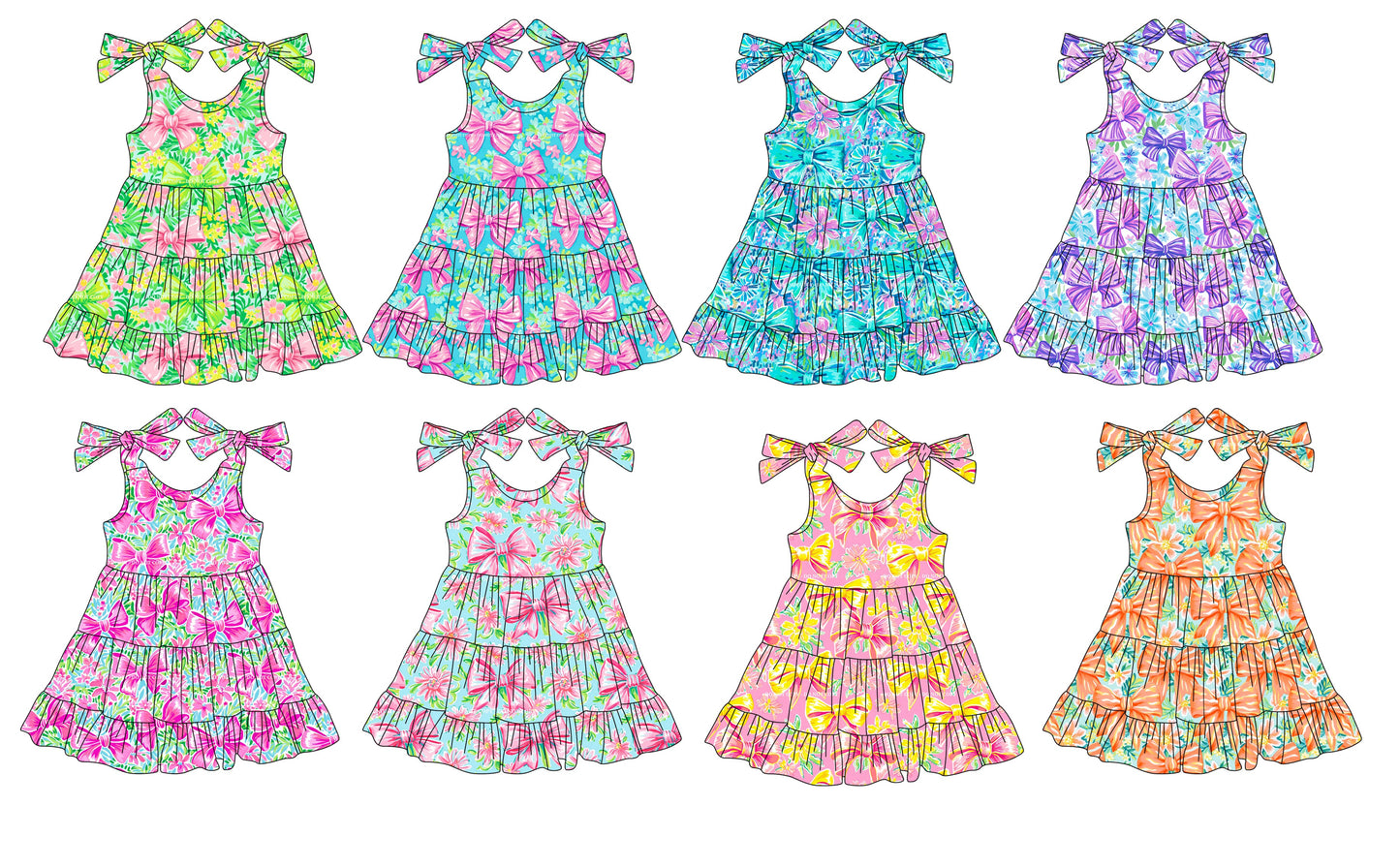 Baby Girl Straps Bows Sibling Knee Length Dress ( Moq 5 Each Style ) 3.15