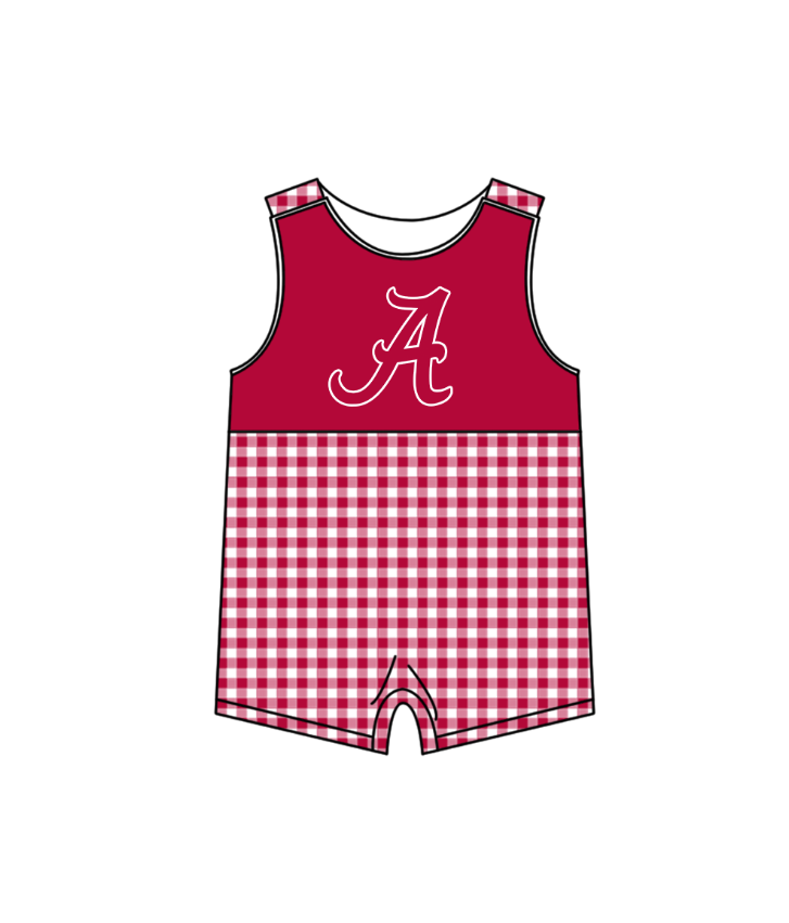 ( Moq 5 ) Baby Boys Kids Sleeveless Red Plaid Team Summer Romper