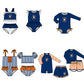 ( Moq 5 Each Style ) Baby Boys Girls Kids Team Sibling Navy Jumpsuits Sets Swimsuits
