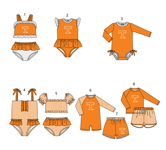 ( Moq 5 Each Style ) Baby Boys Girls Kids Team Sibling Orange Jumpsuits Sets Swimsuits