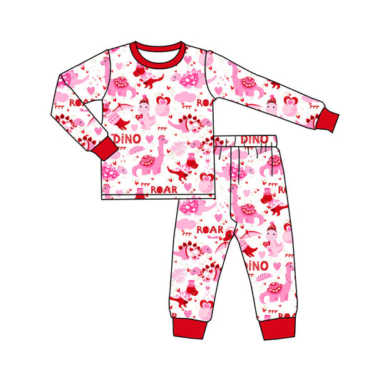 Baby Girl Toddler Long Sleeves Valentine Dinosaurs Hearts Shirt Pants Pajamas Set Moq 5