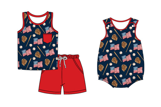 Baby Boy Baseball Flags Sibling Romper Set ( Moq 5 Each Style ) 2.24