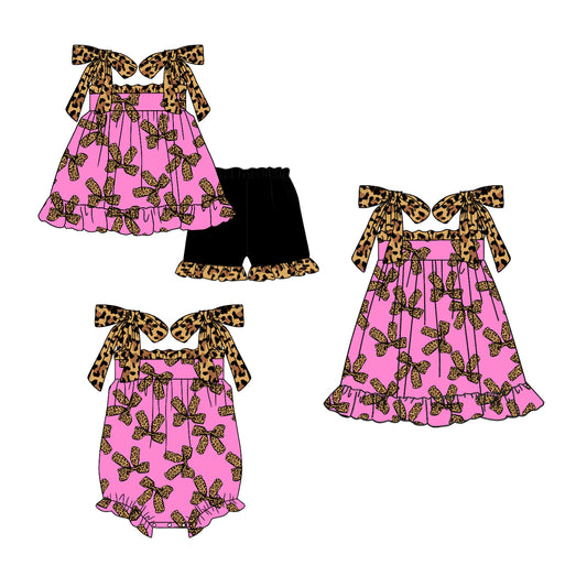 Baby Girl Leopard Bows Sibling Romper Dress Clothes Set ( Moq 5 Each Design )11.20