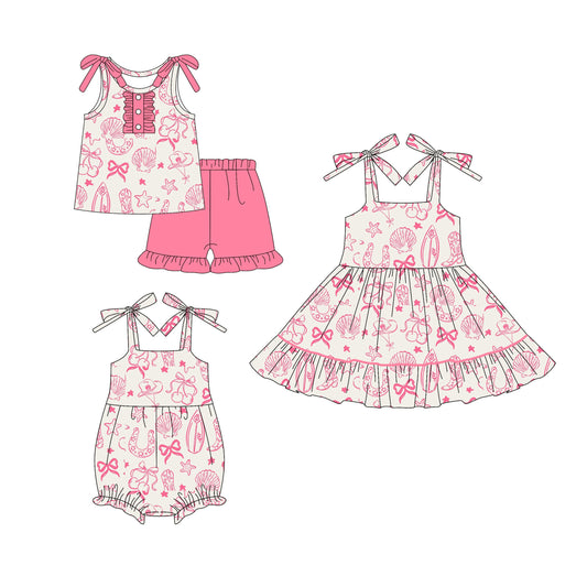 ( Moq 5 Each Style ) Baby Girl Straps Shell Bows Sibling Summer Romper Dress Set 4.21