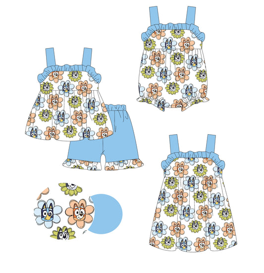 Baby Girl Dogs Flower Straps Sibling Romper Dress Set ( Moq 5 Each Style ) 3.10