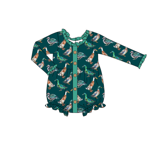 Baby Girl Infant Long Sleeves Ducks Bubble Green Romper