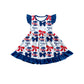 ( Moq 5 each style ) Baby Girl Toddler Team Red Blue Bows Sibling Romper Dress Set 6.16