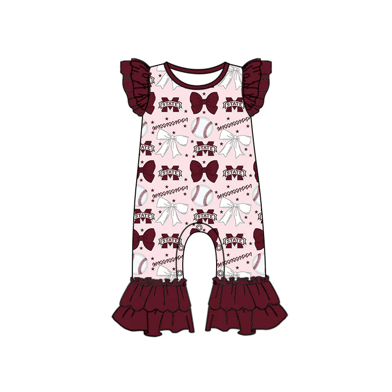 ( Moq 5 each style ) Baby Girl Toddler Team Bows Baseball Sibling Romper Dress Set 6.13