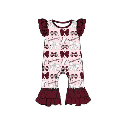 ( Moq 5 each style ) Baby Girl Toddler Team Bows Baseball Sibling Romper Dress Set 6.13