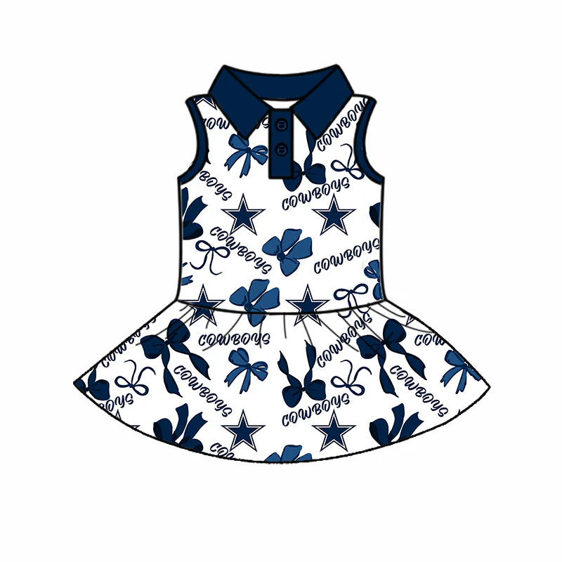 ( Moq 5 each style ) Baby Girl Toddler Team Stars Bows Sibling Skort Dress Set 6.5