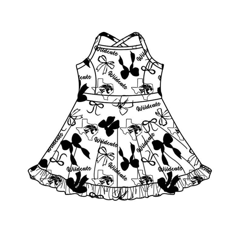 ( Moq 5 each style ) Baby Boy Girl Team Cheer Sibling Shirt Black Bows Dress Set 8.13