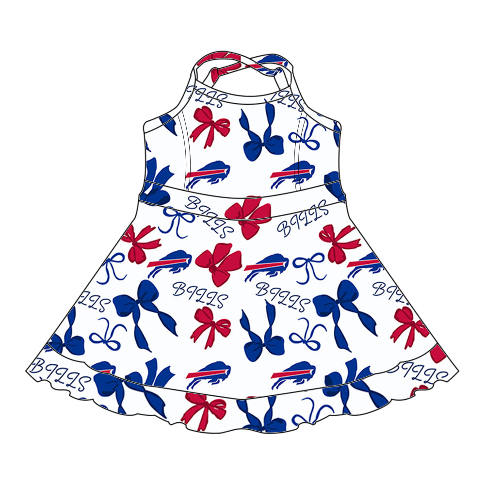 ( Moq 5 each style ) Baby Girl Team Sibling Red Blue Bows Dress Set 5.28