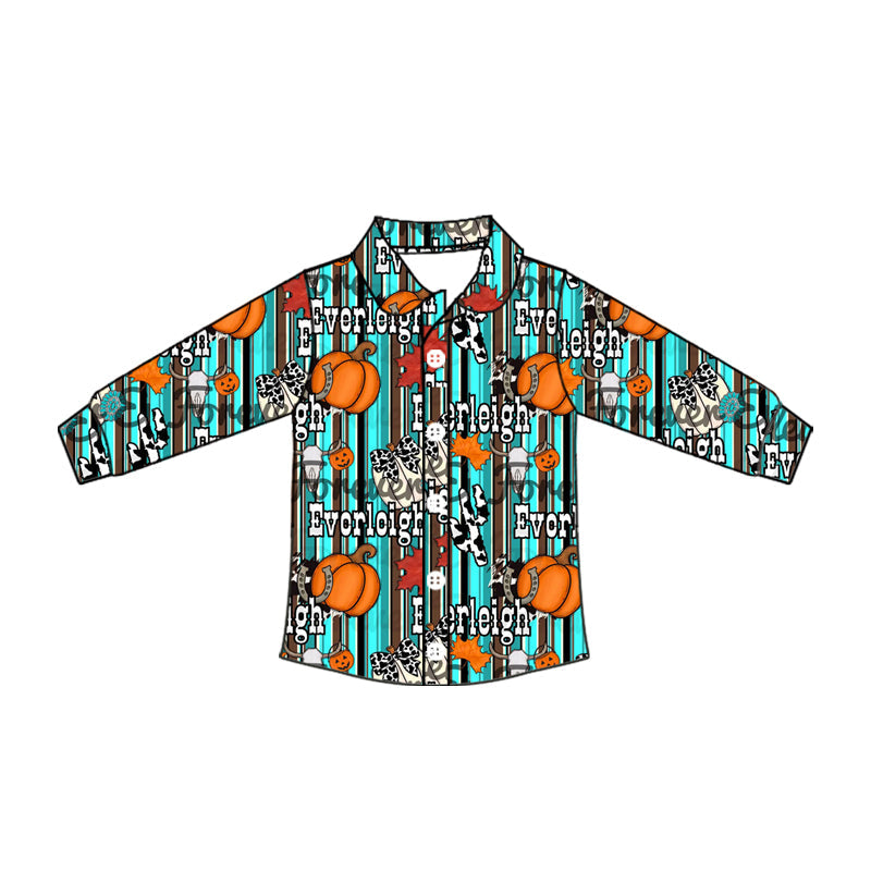 ( Moq 5 ) Baby Boy Long Sleeves Western Pumpkins Button Shirts Tops
