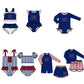 ( Moq 5 Each Style ) Baby Boys Girls Kids Team Sibling Jumpsuits Sets Swimsuits Navy Clothes