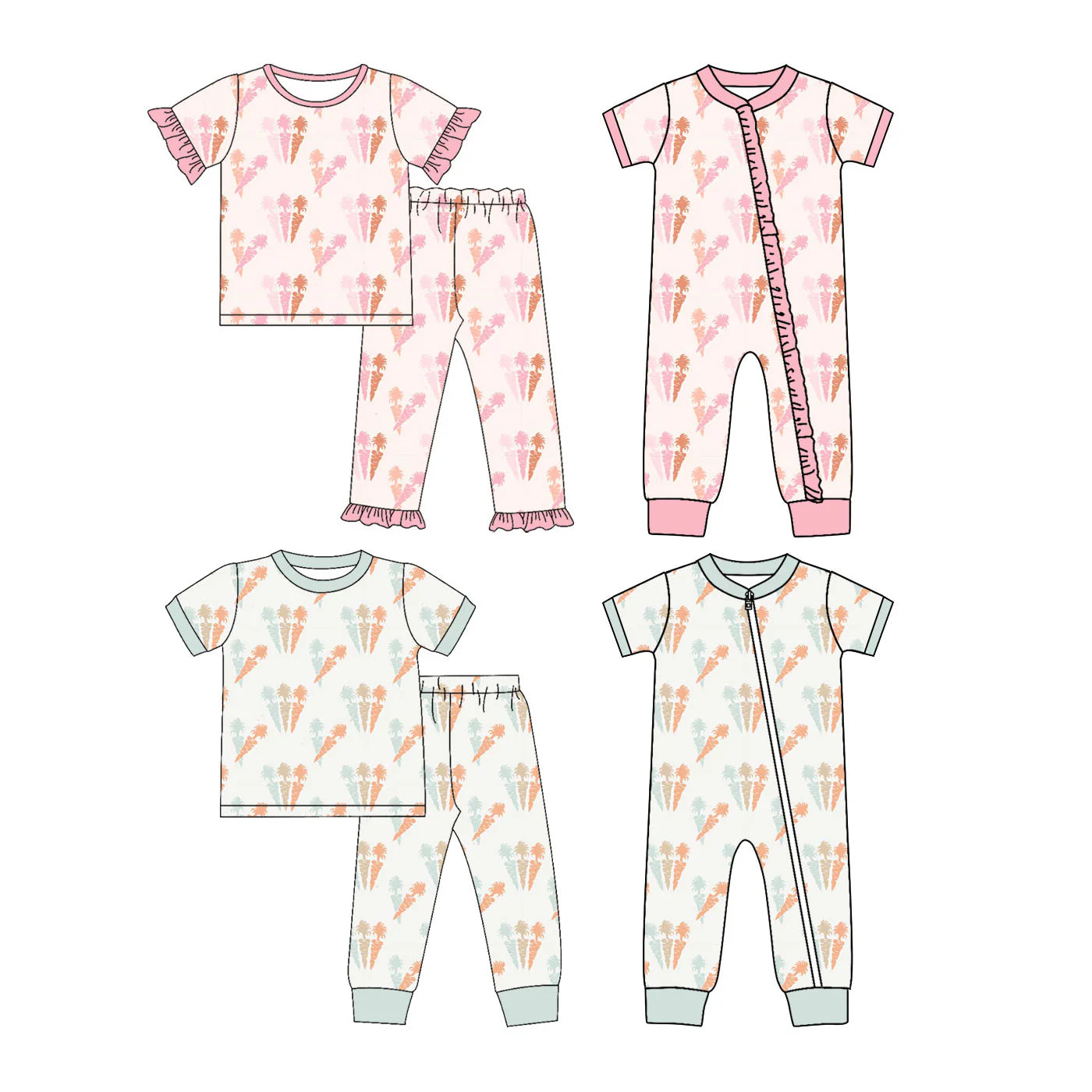 ( Moq 5 Each Style ) Baby Boys Girls Short Sleeves Carrots Sibling Easter Rompers Sets
