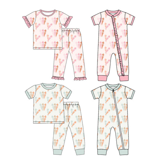 ( Moq 5 Each Style ) Baby Boys Girls Short Sleeves Carrots Sibling Easter Rompers Sets