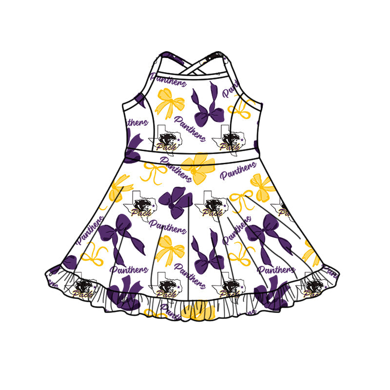 ( Moq 5 each style ) Baby Boy Girl Team Cheer Sibling Shirt Purple Drips Bows Dress Set 8.12