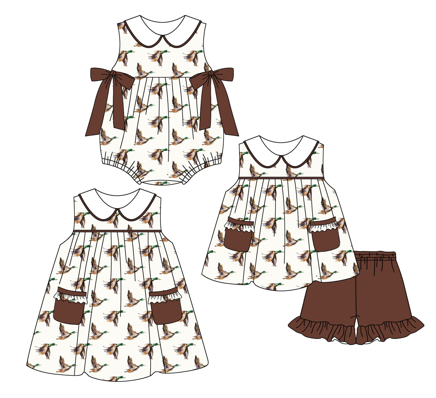 Baby Girl Ducks Bows Sibling Romper Dress Set ( Moq 5 Each Style ) 2.22