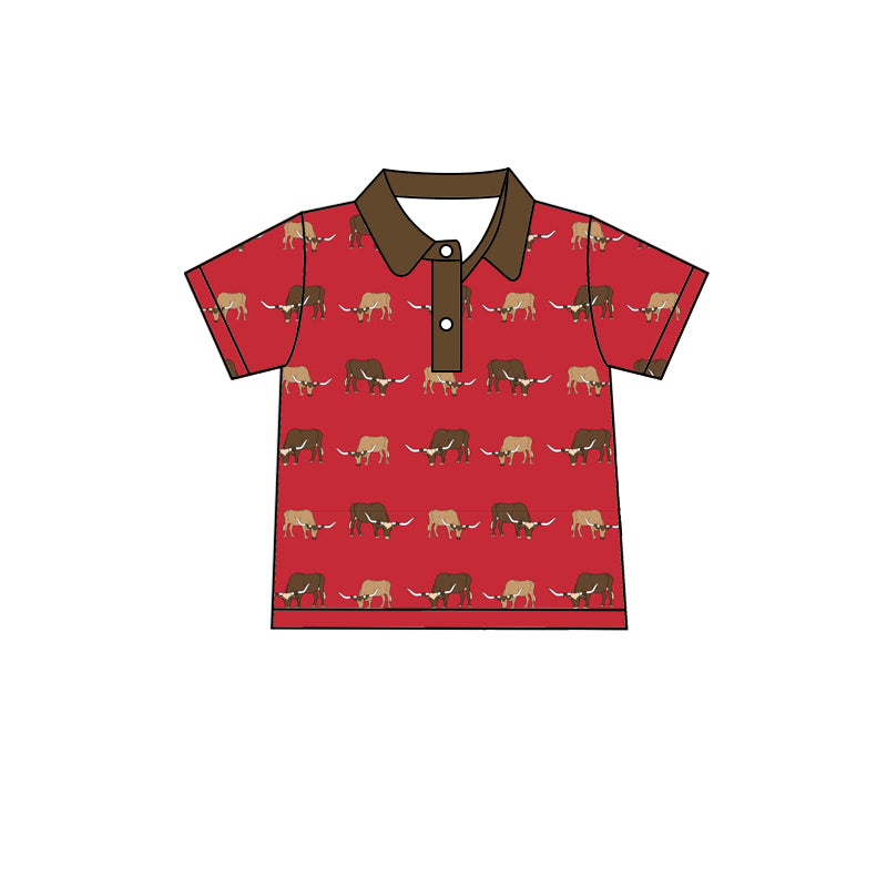 Baby Boy Short Sleeves Western Cow Red Shirt Moq 5