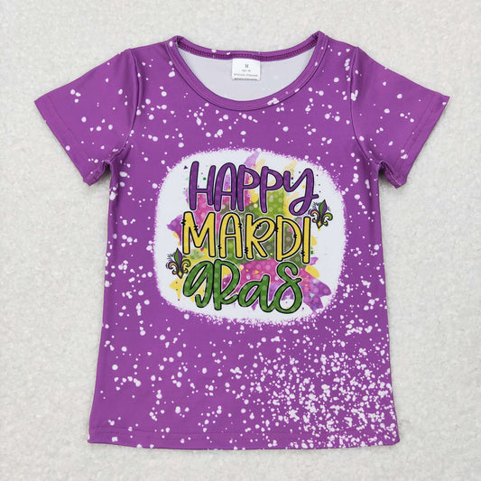 GT0374 Baby Girl Mardi Gras Short Sleeves Purple Shirt