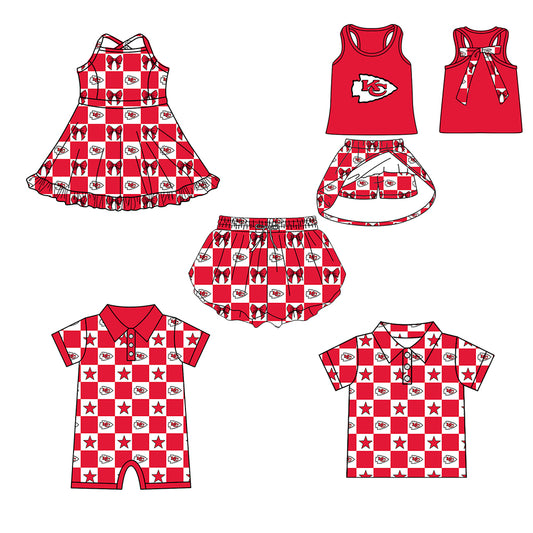 ( Moq 5 Each Style ) Baby Boys Girls Toddler Bows Red Plaid Team Sibling Shorts Dress Shirt Set Summer Clothes
