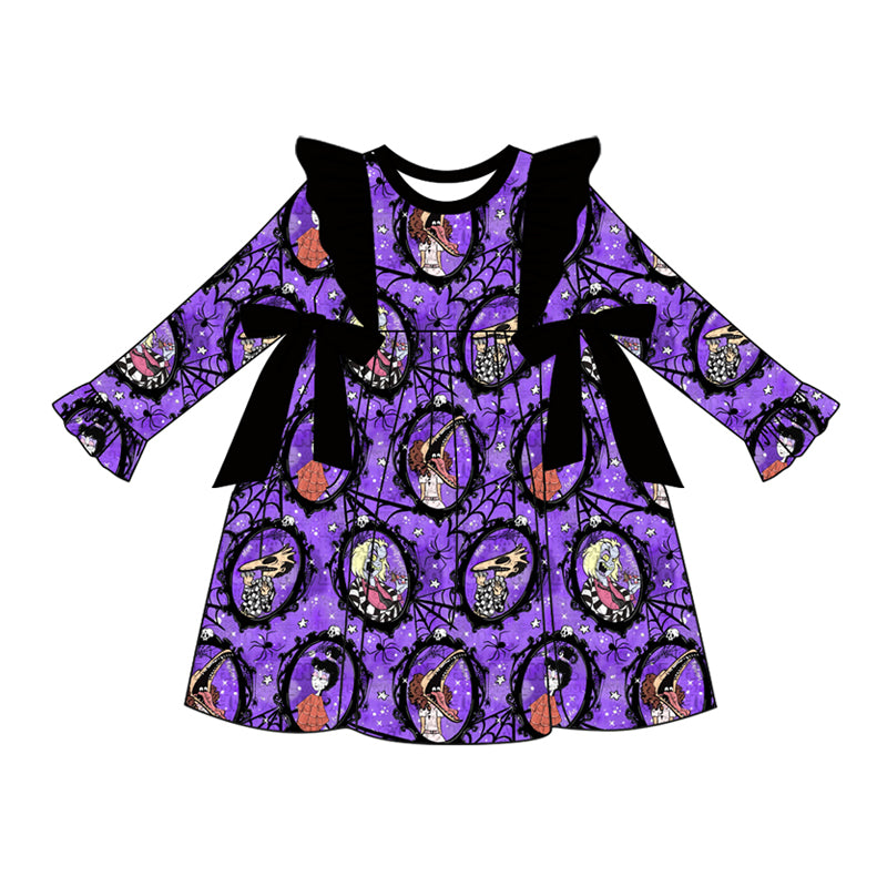 Baby Girl Long Sleeves Halloween Purple Black Bows Dress