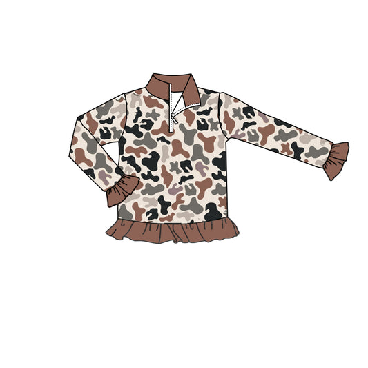 Baby Girl Long Sleeves Camo Zipper Shirt