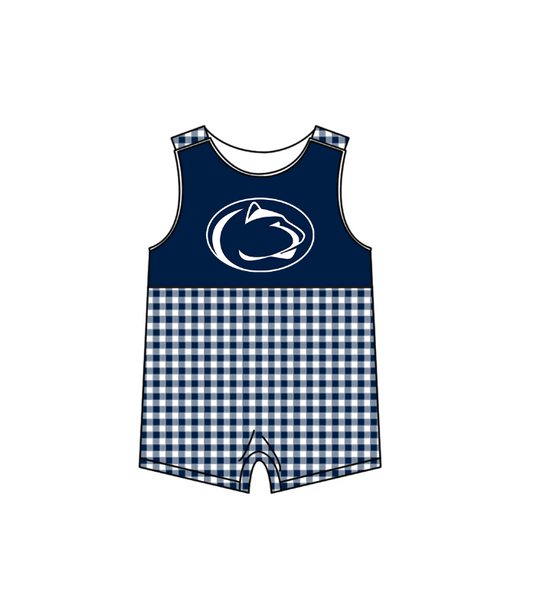 ( Moq 5 ) Baby Boys Kids Sleeveless Navy Plaid Team Summer Romper