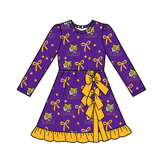 ( Moq 5 ) Custom Baby Girls Kids Long Sleeves Bows Shorts Purple Dress Team Clothes