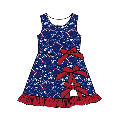 ( Moq 5 Each Style ) Baby Boys Girls Toddler Football Sibling Shorts Romper Bows Dresses Set Team Blue Clothing