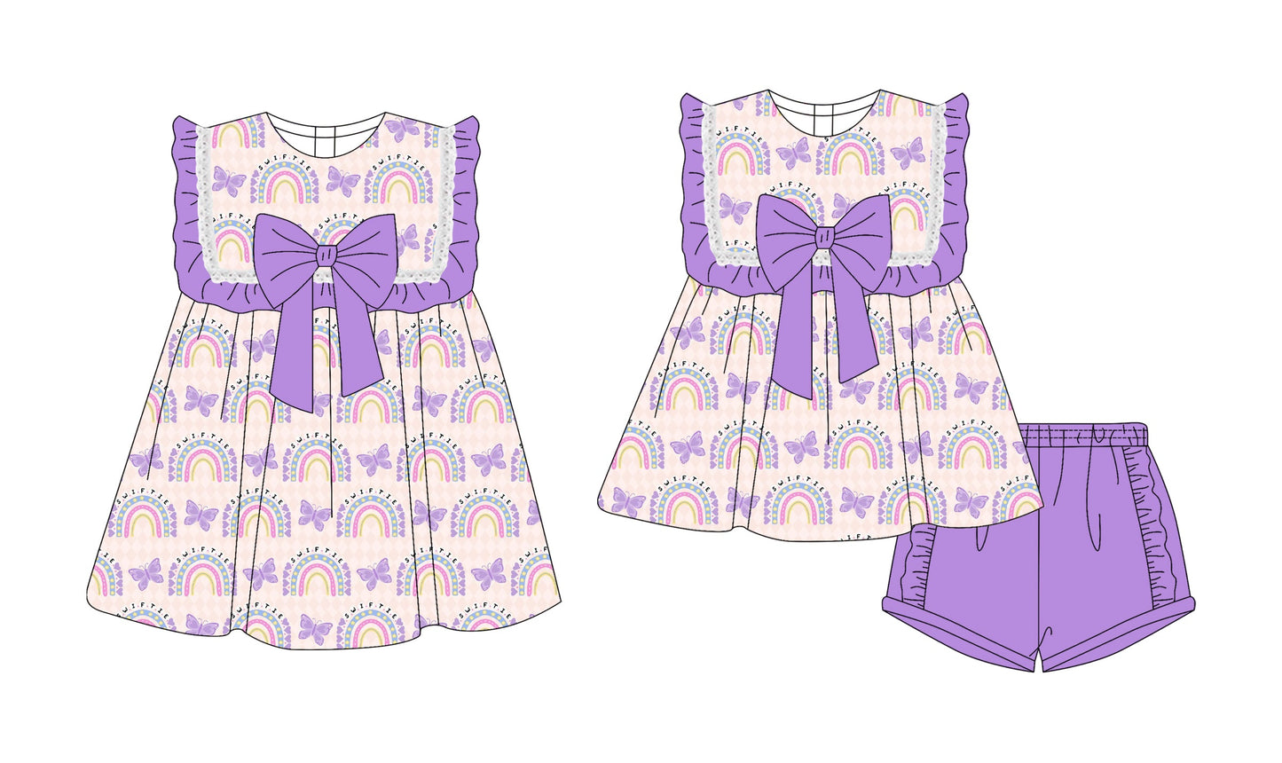 ( Moq 5 Each Style ) Baby Girl Rainbows Bows 4th Of July Sibling Dress Set 4.19