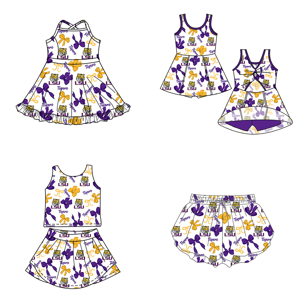 ( Moq 5 Each Style ) Baby Girls Kids Tigers Bows Sibling Team Shorts Dresses Set