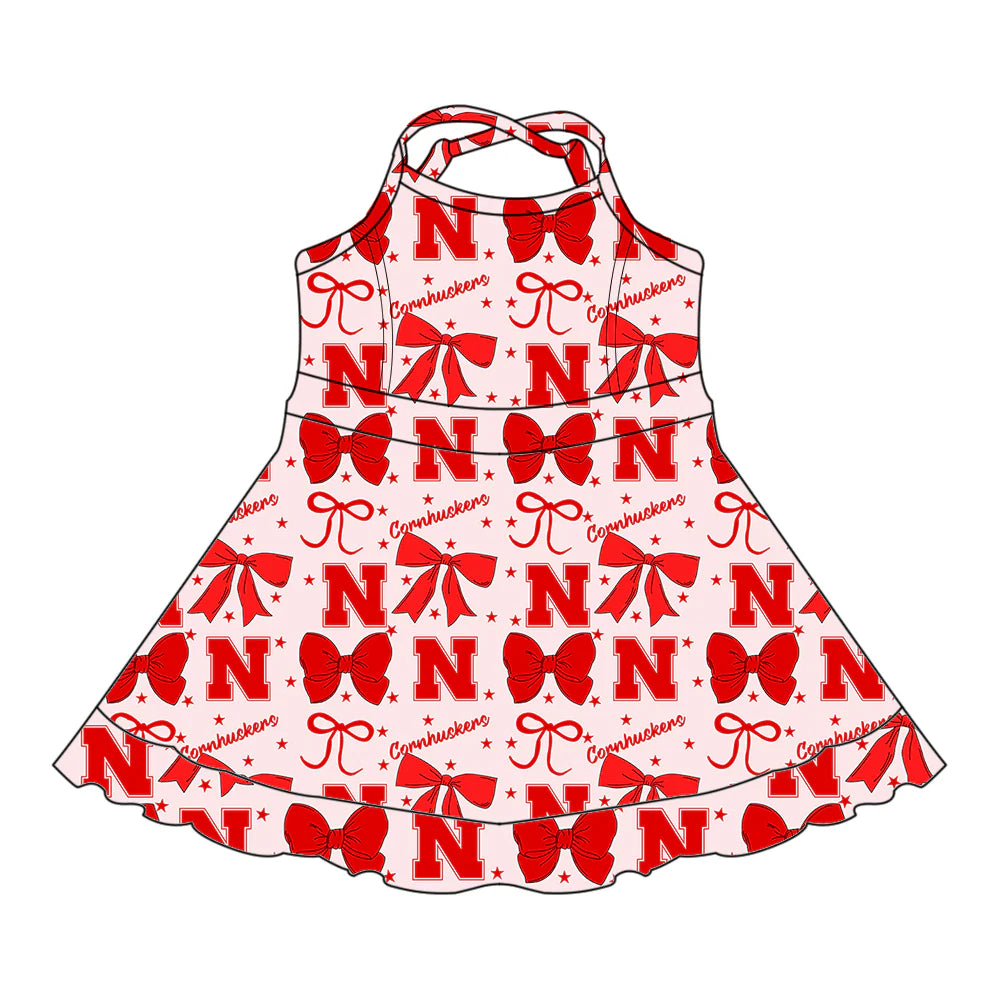 ( Moq 5 each style ) Baby Girl Toddler Team Red Bows Sibling Dress Set 6.26