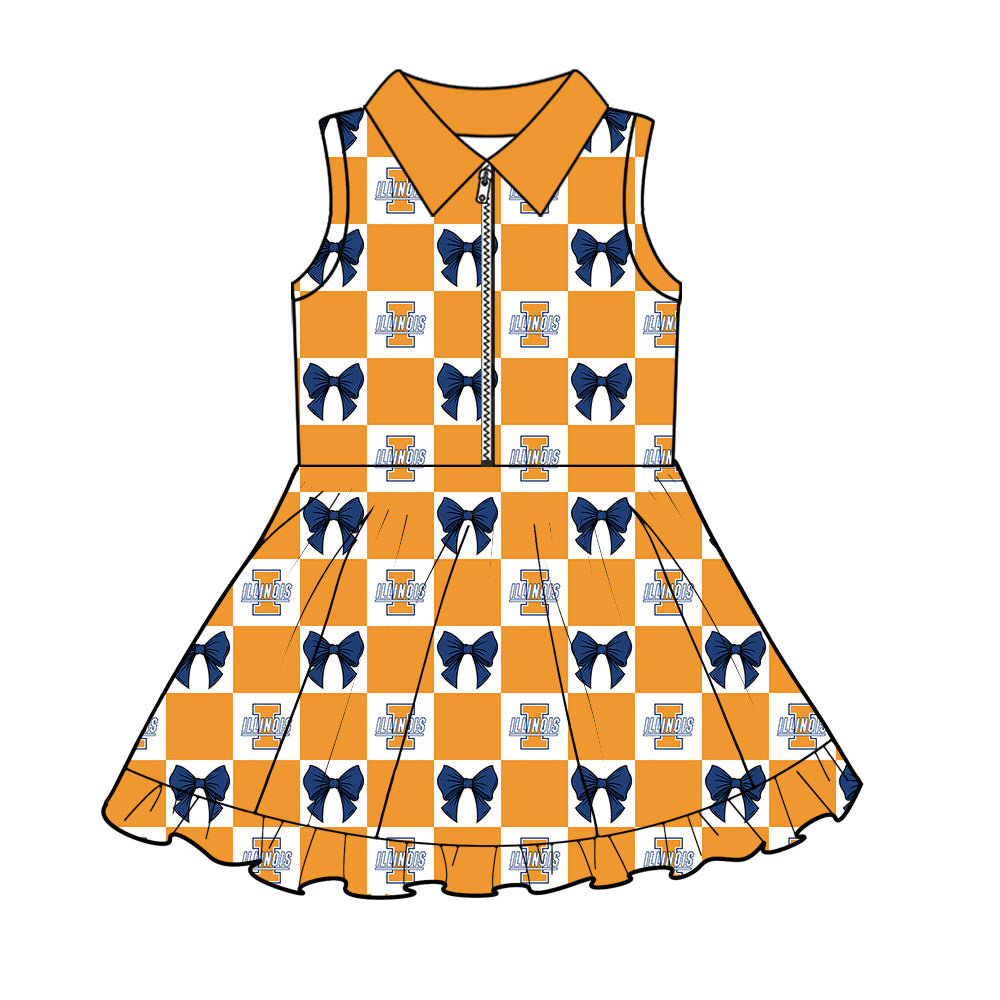 ( Moq 5 Each Style ) Baby Girls Kids Toddler Bows Plaid Team Zipper Shorts Knee Length Dress