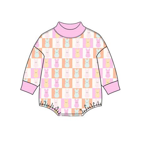 ( Moq 5 ) Preorder Baby Girls Infant Rabbits Plaid Easter Bubble Romper Clothes