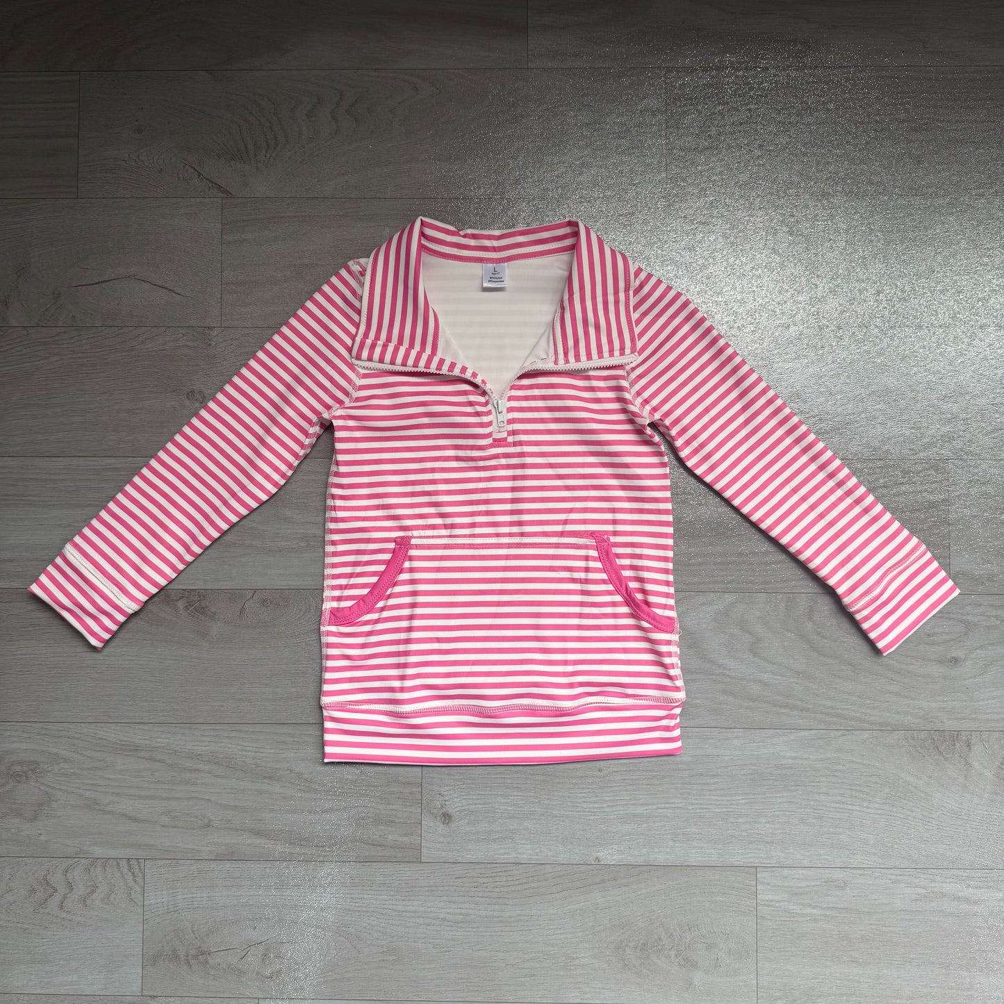 ( Moq 5 ) Preorder Baby Girls Kids Long Sleeves Pink Stripes Pocket Yoga Active Shirt Tops