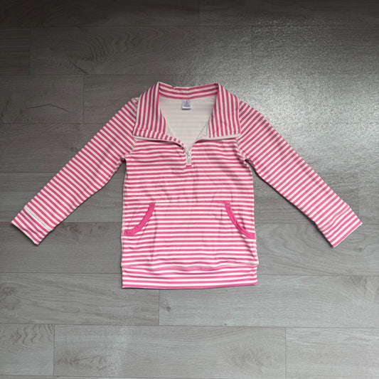 ( Moq 5 ) Preorder Baby Girls Kids Long Sleeves Pink Stripes Pocket Yoga Active Shirt Tops