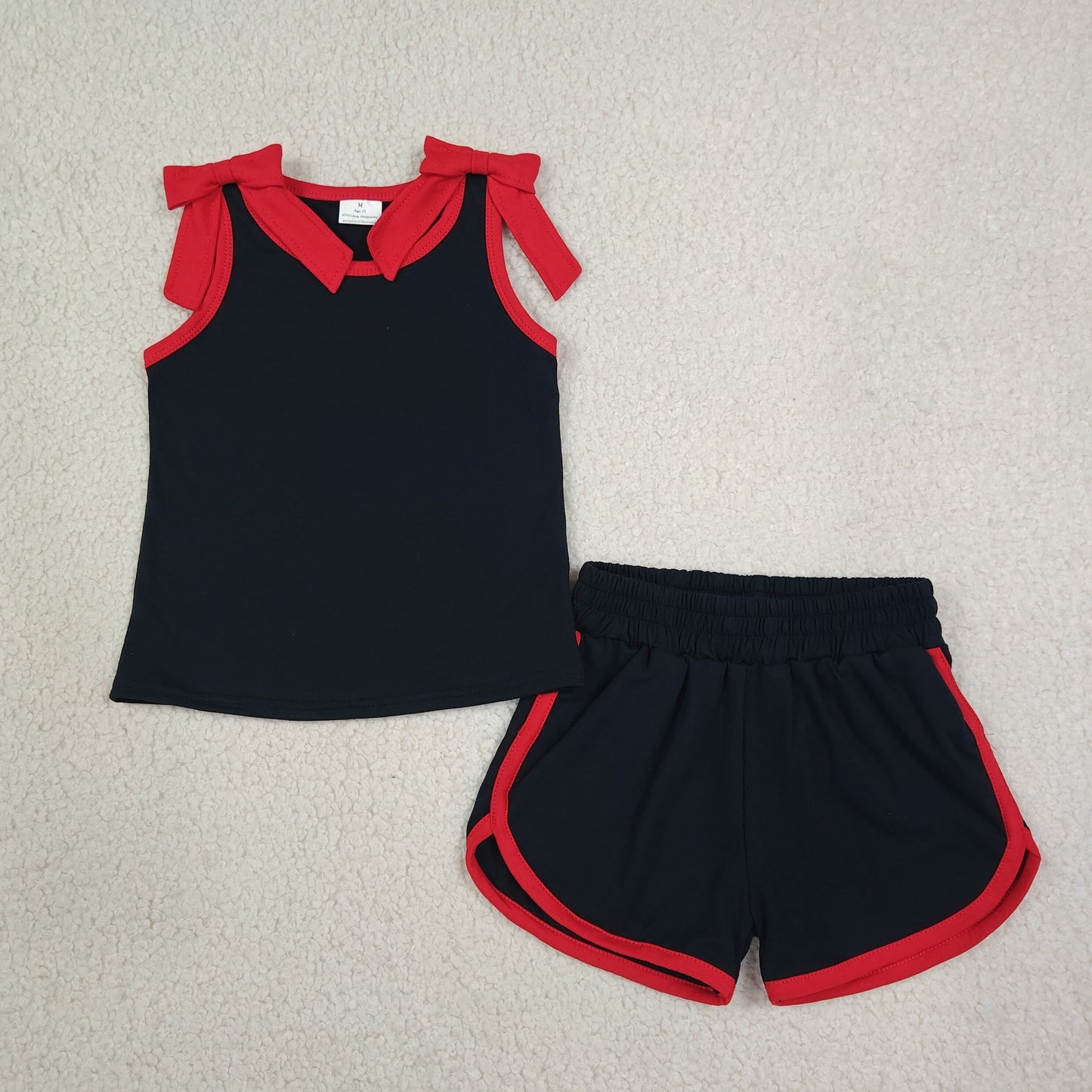 Baby Girls Kids Red Bows Shirt Shorts Black Set Summer Clothes RTS
