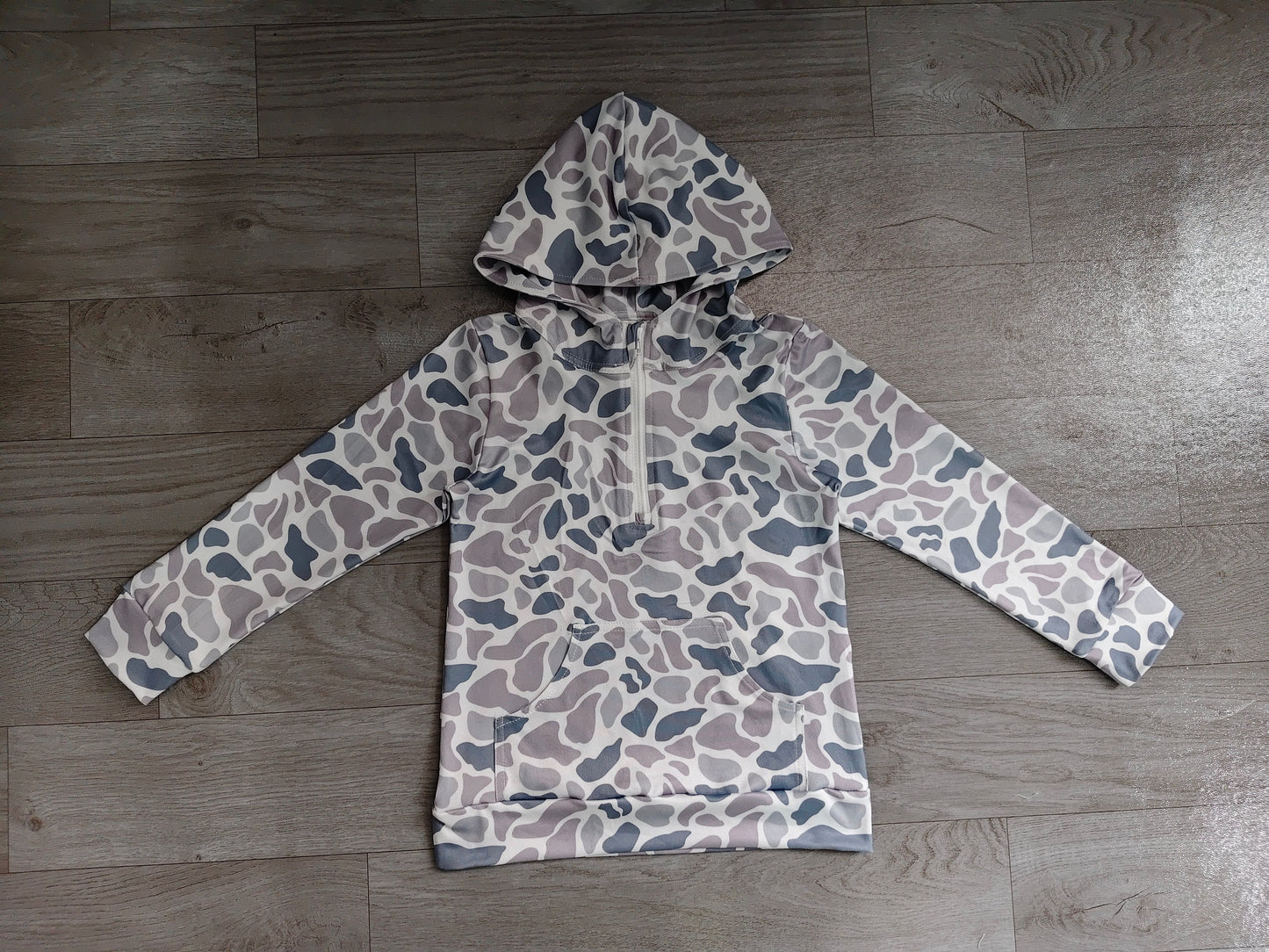 ( No moq ) Preorder Baby Boys Kids Grey Camo Long Sleeves Pocket Hoodie Zipper Shirt Tops