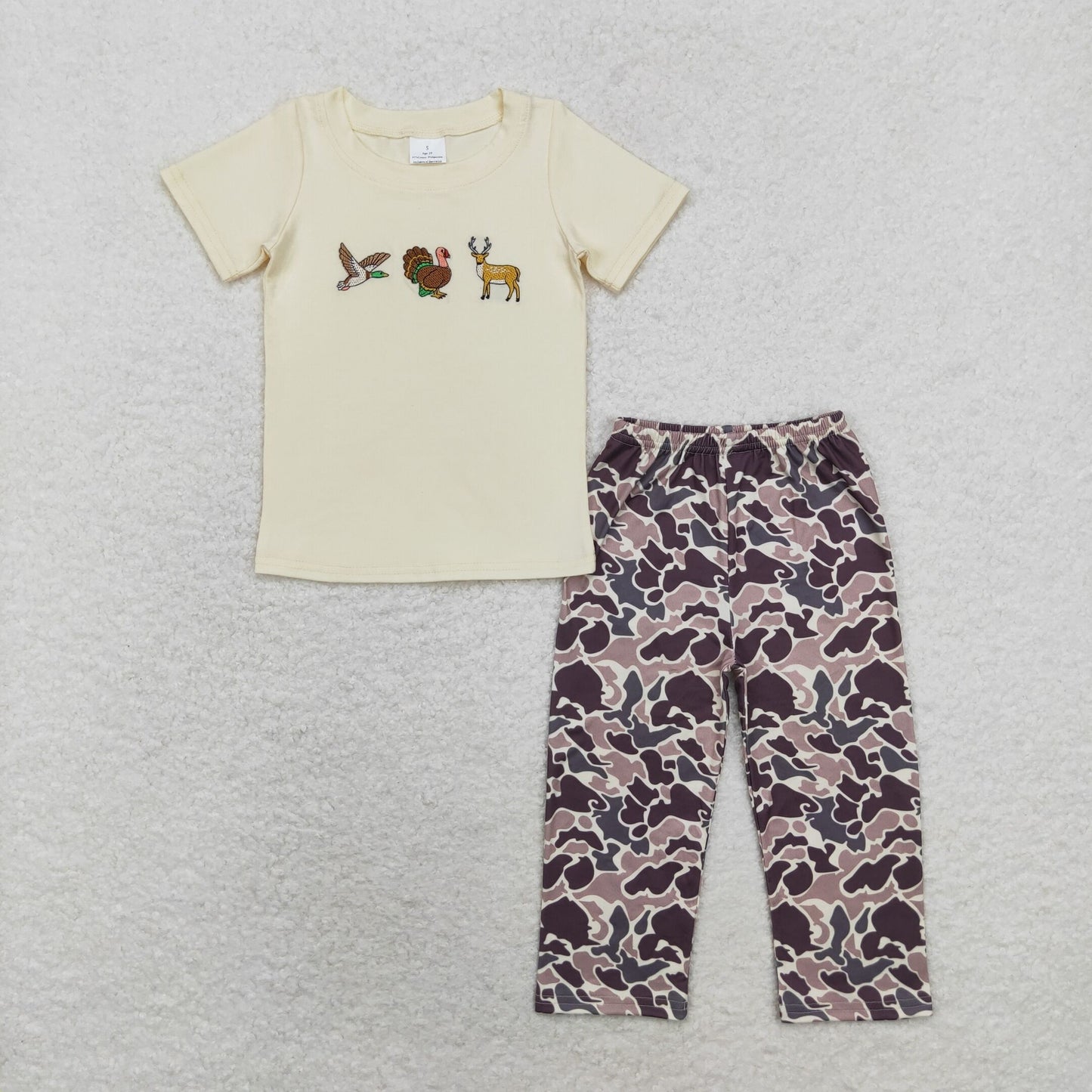 Baby Boy Duck turkey Deer Shirt Camo Pants Embroidery Set