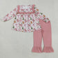 Baby Girl Long Sleeves Christmas Bows Trees Gingerbread Ruffle Tunic Pink Pants Set RTS