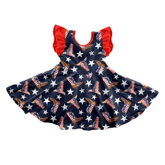 Moq 3 Pre-order GSD0652 Baby Girl Western Cow July 4th Dress